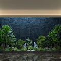 Modern Lobby Living Plant Wall With Dark Background Various Plants White Decorations And Marble Floor
