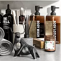Stylish Bathroom Accessories With Rolled Towels Aromatherapy Bottles Soap Dispensers And Storage