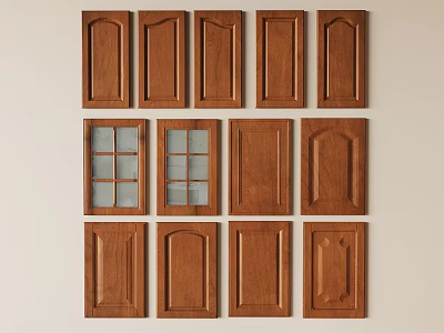 Wooden Wardrobe Doors with Various Designs and Glass Panel Details in Different Styles 3d model