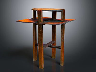 Rustic Wooden Coffee Table Featuring Geometric Structure And Lower Storage Shelf 3d model