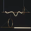 Modern Chandelier With Curved LED Light Strip And Golden Circular Rings Design