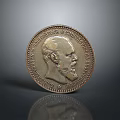 Metallic Circular Coin With Portrait And Inscription On Dark Background With Reflection