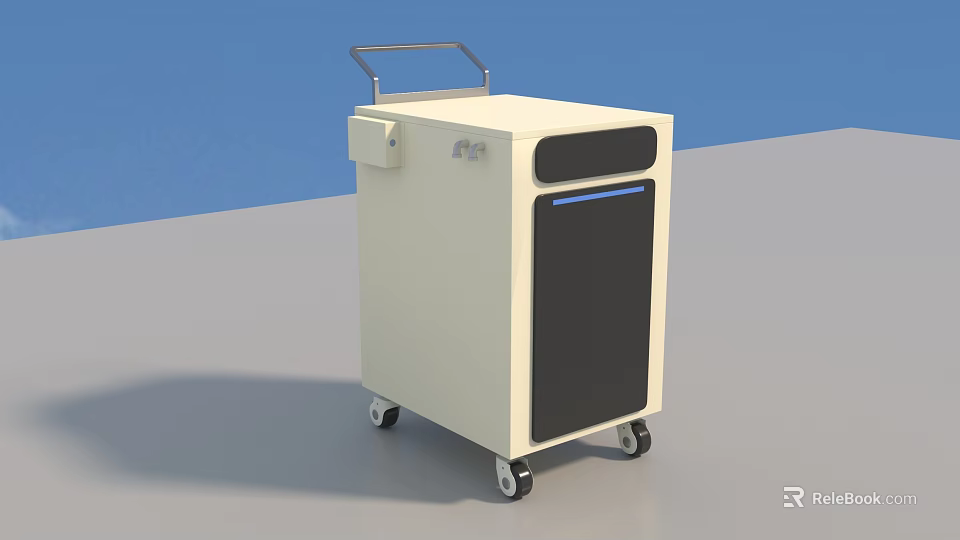 White Medical Cart With Handle Black Panel And Wheels For Medical Use 3d model 