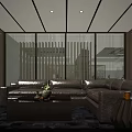 Modern Office Interior Design With Leather Sofa Coffee Table And Floor to Ceiling Windows 3d model