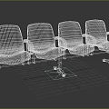 Red Public Seating with Four Connected Chairs and Metal Frame Armrests