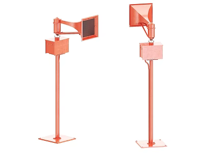 Orange Standing Devices With Screen Arm Speaker Shaped Top And Pole Base 3d model