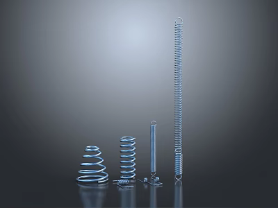 Different Types Of Metal Springs Rod And Fastener Components On Dark Surface 3d model