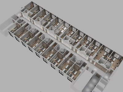 Aerial View Of Residential Building Floor Plan With Multiple Rooms And Corridors 3d model