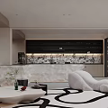 Modern Basement Interior With Sofa Art Shelves And Sculpture