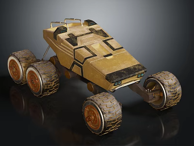 Golden Exploration Rover With Large Rugged Tires And Geometric Body Design For Off Road Terrain 3d model