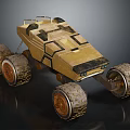 Golden Exploration Rover With Large Rugged Tires And Geometric Body Design For Off Road Terrain