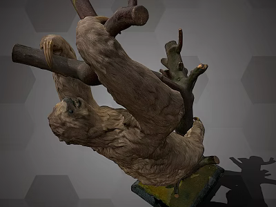 Lush Tree Branches With Sloth Hanging In Natural Jungle Setting 3d model
