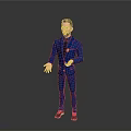 3D Character in Blue Business Suit Presenting on Grey Background