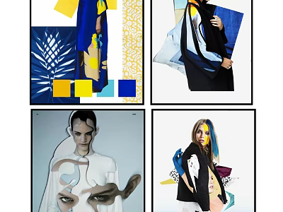 Abstract Figure Paintings With Geometric Shapes Colorful Patterns And Stylish Attire 3d model