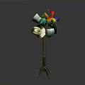 Red Hat Stand with Various Colored and Styled Hats on Triangular Base