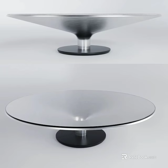 Modern Coffee Table Design With Round Glass Top And Black Metal Base 3d model 