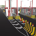 Large Highway Toll Plaza With Multiple Lanes Red Roof And Queued Vehicles