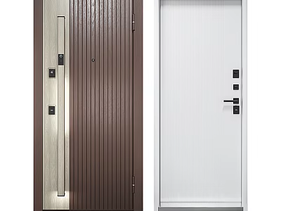Swing Door in Brown and White with Vertical Stripes and Black Handle 3d model