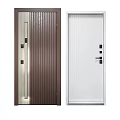 Swing Door in Brown and White with Vertical Stripes and Black Handle