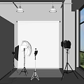 Professional Photography Studio Setup With Lights Reflectors And White Backdrop