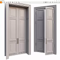 Light Colored Paneled Double Doors with Metal Handles for Interior Spaces 3d model