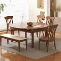 Natural Solid Wood Round Dining Table Set With Four Chairs And Soft Padded Bench