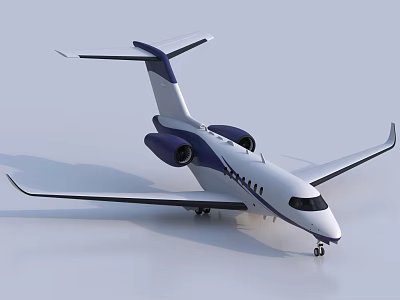 Sleek White and Blue Private Jet with Twin Engines and Modern Wing Tail Design 3d model