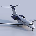 Sleek White and Blue Private Jet with Twin Engines and Modern Wing Tail Design