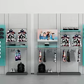 Fashion Clothing Store With Glass Display Shelves Hanging Clothes Shoes And Decorative Painting