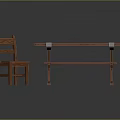 Wooden Dining Table Set With Metal Strips Sturdy Legs And Matching Chair