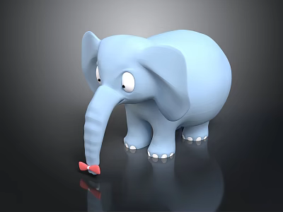 Blue Elephant Toy With Large Ears White Eyes And Red Bow On Black Background 3d model