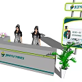 Modern JINYU TIRES Reception Desk With Staff Figures Display Screen Green Plant And Small Flowers