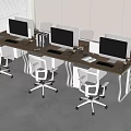 Modern Office Desks With Multiple Computers And Ergonomic Office Chairs In Workspace 3d model