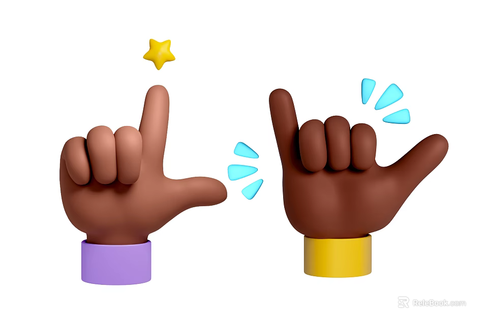 Brown Hand Gestures Featuring Purple Yellow Cuffs Yellow Star And Blue Decorative Lines 3d model 