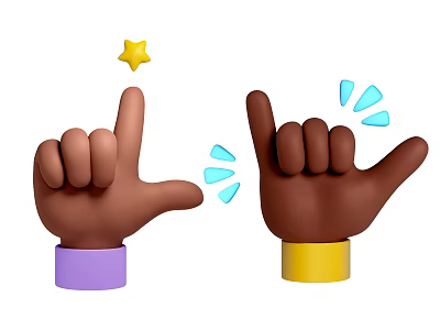 Brown Hand Gestures Featuring Purple Yellow Cuffs Yellow Star And Blue Decorative Lines 3d model