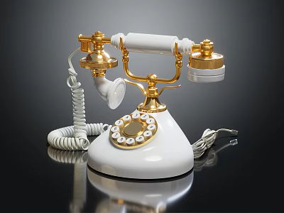 Vintage White Gold Digital Telephone With Rotary Dial Coiled Cord And Classic Design 3d model