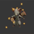 Cute White Cartoon Mouse Character With Big Ears Blue Eyes Scroll And Yellow Glowing Lights