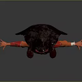 Hooded Sci Fi Character in Red Armor with Mask Cloak and Outstretched Arms