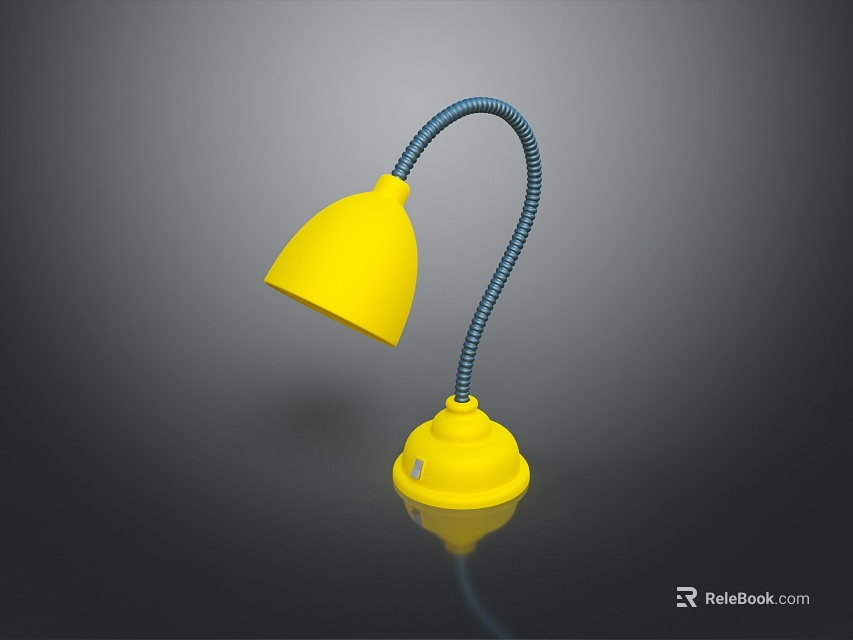 Modern Yellow Table Lamp With Flexible Blue Arm And Stable Round Base 3d model 