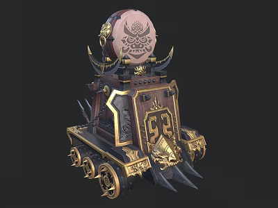 Ancient Ornate Weapon With Golden Carvings Spikes Decorative Base And Spiked Wheels 3d model