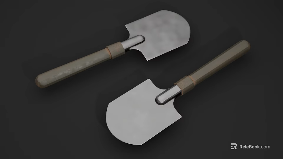 Agricultural Equipment Two Shovels With Metal Blades And Wooden Handles 3d model 