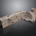 Ancient Stone Fortress Wall Structure With Crenellations And Watch Tower