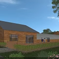 Eco Friendly Rural Self Built Home With Wooden Structure Gray Roof And Green Lawn
