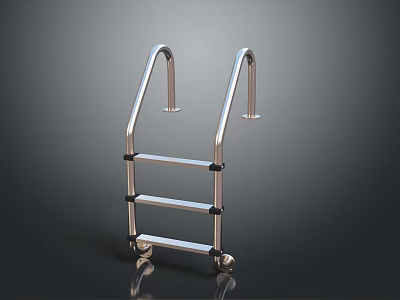 Stainless Steel Pool Ladder With Handrails And Reflective Surface On Dark Background 3d model