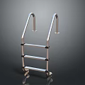Stainless Steel Pool Ladder With Handrails And Reflective Surface On Dark Background