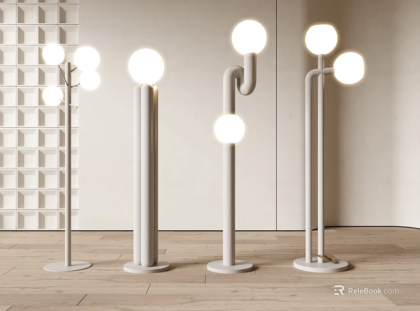 Modern Minimalist Floor Lamps With Spherical Lights In Interior Space 3d model
