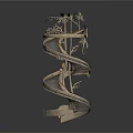 Ornate Metal Spiral Staircase Structure With Intricate Railings And Spiral Steps