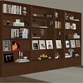 Stylish Wooden Bookcase In Living Room With Books Photos Sculptures And Drawers