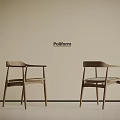 Poliform Two Wooden Armchairs With Wicker Seats In Modern Minimalist Design