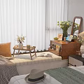 Cozy Indoor Decorative Ornament Combination With Sofa Pillow Blanket Flowers Mirror And Books